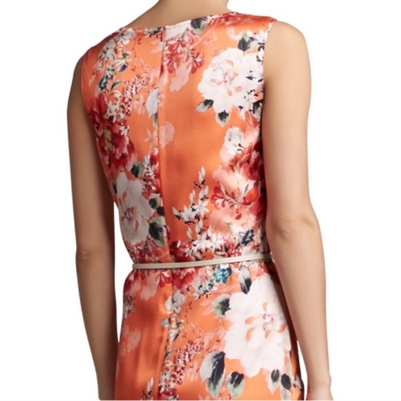 St. John Silk Chrysanthemum Charmeuse Orange Floral Cowl Drape Shift Mini Dress - Picture 3 of 10